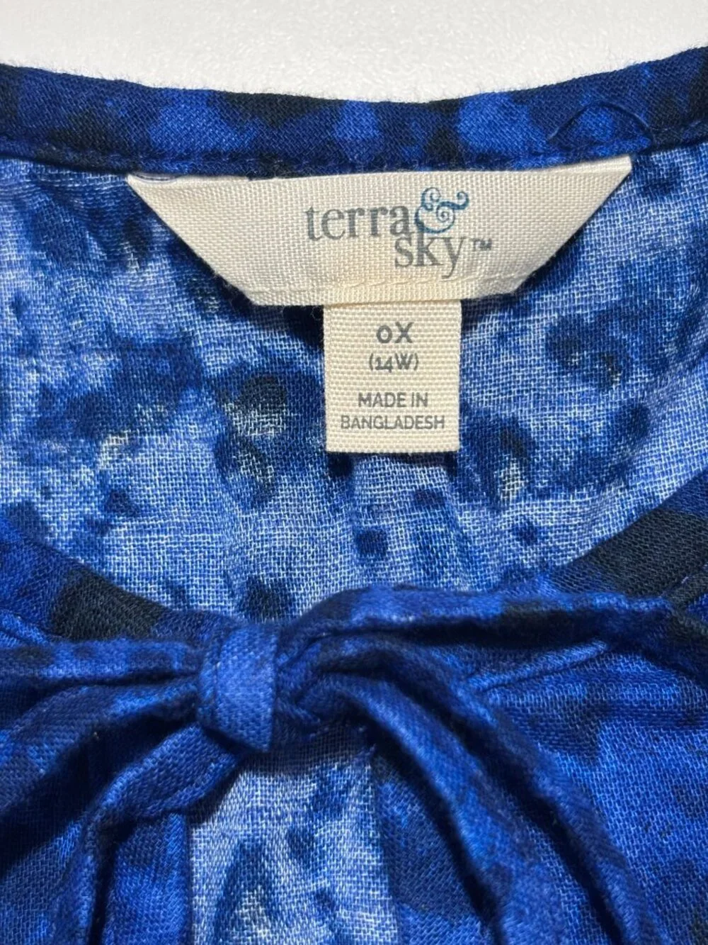 Terra & Sky Blue & Black Babydoll Peplum Cotton Smock Top - Picture 3 of 5